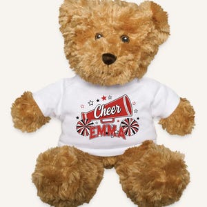 Personalized Cheer Teddy Bear, Custom Name Cheerleader Bear, Pom Pom Plush Gift, Team Colors Stuffed Animal, Cheer Gift for Girls