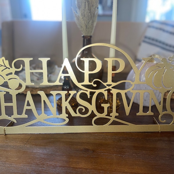 Happy Thanksgiving Metal Sign with Pumpkin | Free Standing Thanksgiving Sign | Fall Decor | Mantel Decor | Thanksgiving Centerpiece | Mantle