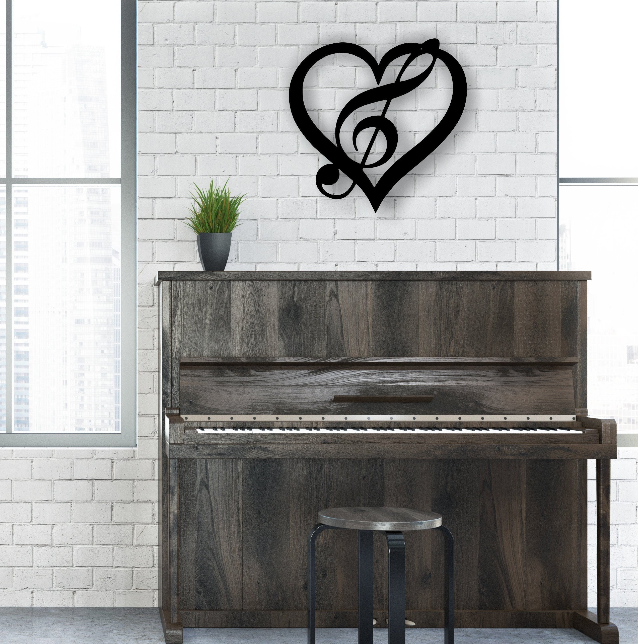 BASS TREBLE HEART Metal Music Room Wall Art Decor Sign Musical Note Love 