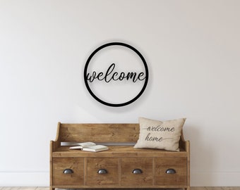 WELCOME with Round Border Metal Wall Decor | Entryway decor | living room decor | kitchen decor | Outdoor decor | Mothers day