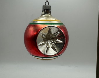 Vintage Red Mercury Glass Premier Star Indent Christmas Ornament