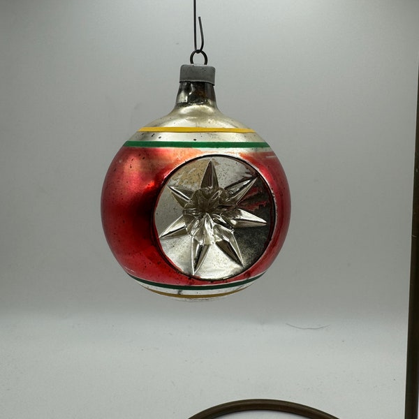 Vintage Red Mercury Glass Premier Star Indent Christmas Ornament