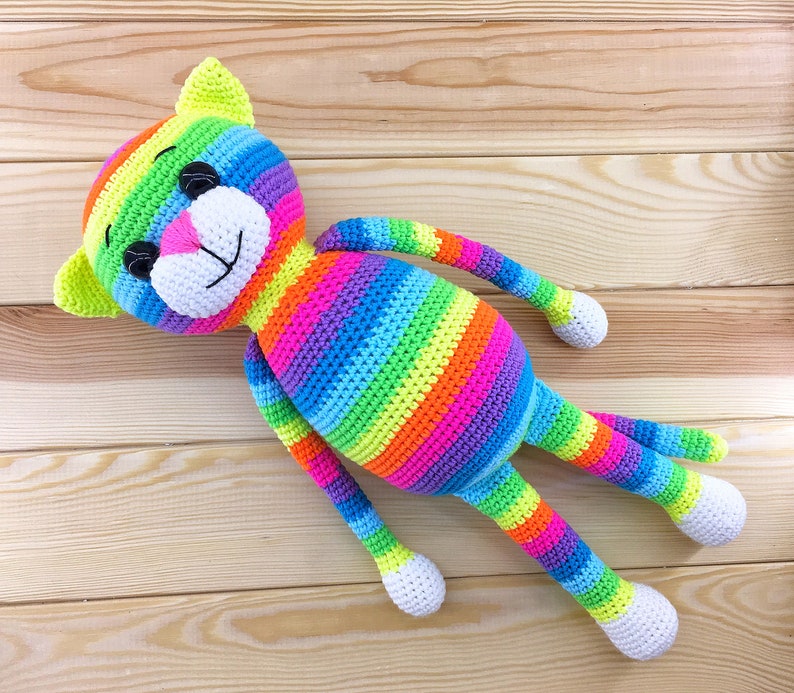 Crochet rainbow plush cat kitty soft stuffed toy Plushie | Etsy