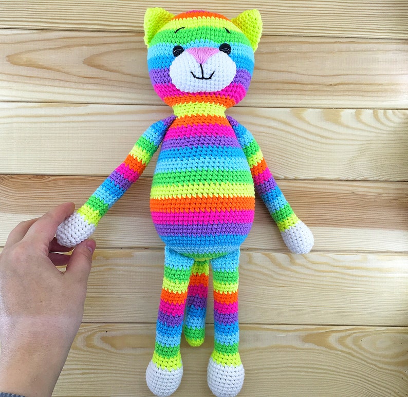 Crochet rainbow plush cat kitty soft stuffed toy Plushie | Etsy