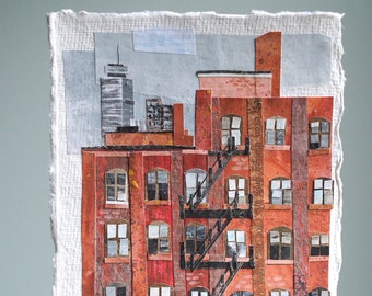 ORIGINAL ARTWORK - "Back Bay, Boston" - Painted paper collage, landscape, city, illustration, one-of-a-kind