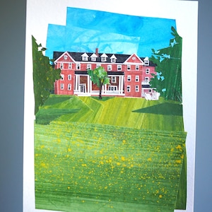 ORIGINAL ART - &quot;Smith College&quot; - Painted cut paper collage, landscape, illustration, one-of-a-kind