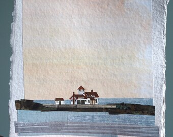 ORIGINAL ART - "A View from Pepperrell Cove | Kittery Point, Maine" - Painted paper collage, seascape, illustration, one-of-a-kind
