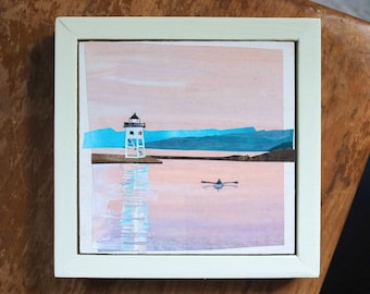 ORIGINAL ART - "Paddling in Pinks and Blues" - Lake Superior | Grand Marais, Minnesota - original art, collage, illustration, one-of-a-kind