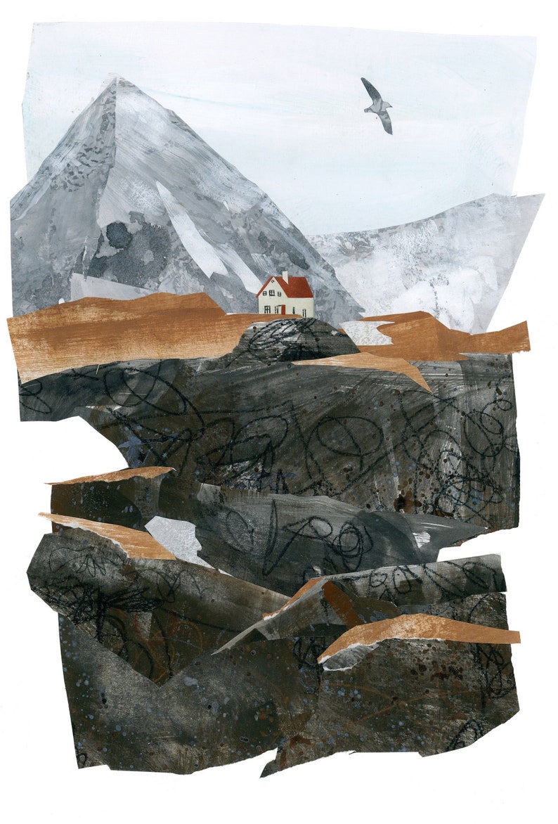 Giclée Art Print Icelandic House on the Cliffs image 1