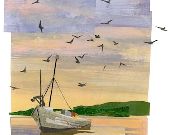 Lámina Giclée - Playa de verano y gaviotas
