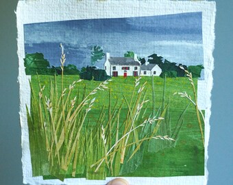 ORIGINAL ARTWORK - "Irish Cottage | Flaggy Shore, County Clare" - Painted paper collage, landscape, Ireland, illustration, painting