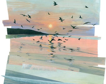 Giclée Art Print - Sea Birds at Sunset - Oceanscape