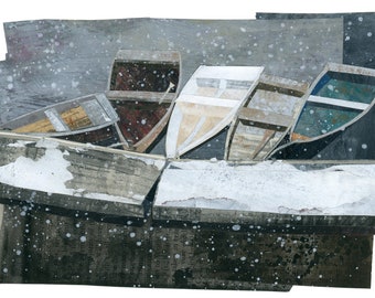 Giclée Art Print - Winter Boats | Perkins Cove, Ogunquit, Maine