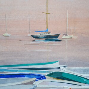 ORIGINAL ART Pepperrell Cove Kittery Point, Maine Painted cut paper collage, seascape, boats, illustration, one-of-a-kind image 6