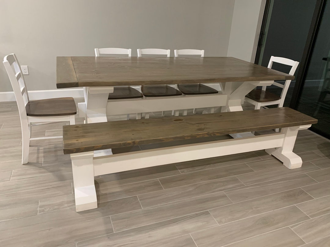 Farmhouse Dining Table With Bench & Chairs - Etsy