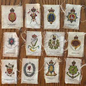 Regimental cigarette silks. World War 1. Various British regiments. 12 original silks.