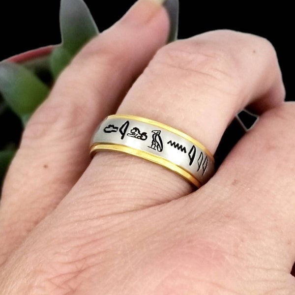 Heiroglyph Ring, Egyptian Name Ring, Egyptian Hieroglyphics Jewelry, Custom Hand Stamped Rings, Stainless Ring, Gifts for her, Gift for him