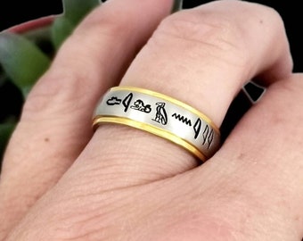 Heiroglyph Ring, Egyptian Name Ring, Egyptian Hieroglyphics Jewelry, Custom Hand Stamped Rings, Stainless Ring, Gifts for her, Gift for him