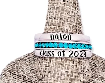 Senior 2023 Jewelry, Highschool Grad Ring, Senior Ring, Personalized Stacking Birthstone Ring, Personalize Jewelry, Graduation Jewelry