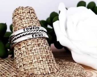 Hand Stamped Stainless Steel Stacking Ring: Personalized Name Ring