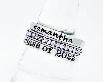 Highschool Grad Ring, Senior Ring, Personalized Stacking Birthstone Ring, Personalize Jewelry, Graduation Jewelry, Silver Personalize Ring