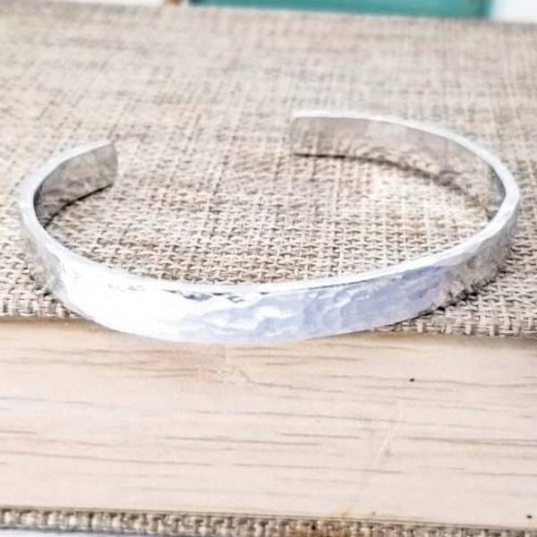 Custom Hammered Silver Cuff Bracelet, Engraved Silver Cuff Bracelet, Personalized Silver Cuff Bracelet, Handcrafted Bracelet, Jewelry Gift