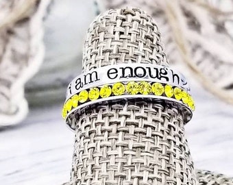 Hand Stamped Stainless Steel Ring: I am Enough, Personalized Jewelry
