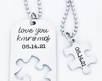 Love You Necklace Set, Girlfriend jewelry set, Anniversary gift, Puzzle Jewelry, Forever and Ever,  Matching Necklaces, Gift for couple
