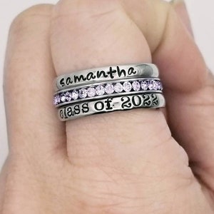 Highschool Grad Ring, Senior Ring, Personalized Stacking Birthstone Ring, Personalize Jewelry, Graduation Jewelry, Silver Personalize Ring image 4