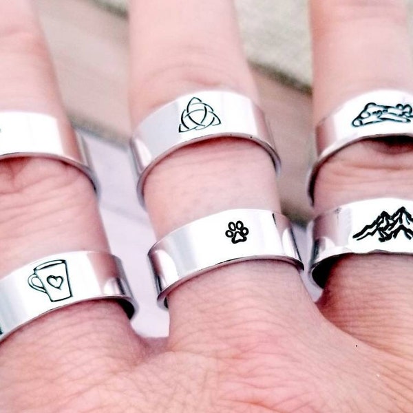 Symbol Ring, Personalize Jewelry, Hand Stamped Ring, Silver Personalize Ring, Custom rings, Cute Ring, Cuff Ring, Celtic Ring, Sobriety Ring