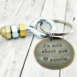 I&#39;m Nuts About You, Husband Gift, Boyfriend Gift, Keychain Gift, Nuts and Bolts, Hand Stamped Men&#39;s Gift, Anniversary Gift