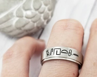Heiroglyph Ring, Egyptian Name Ring, Egyptian Hieroglyphics Jewelry, Custom Hand Stamped Rings, Stainless Ring, Gifts for her, Gift for him