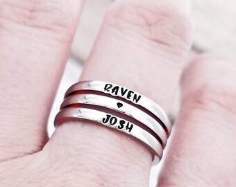 Hand Stamped Stainless Steel Stacking Ring: Personalized Name Ring