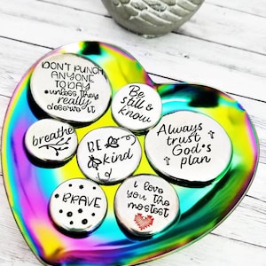 Pocket Pebbles, Manifestation Reminder, Love Token, Hand Stamped Worry Stone, Pewter Pocket Pebble, Strength Stone, Affirmations Token