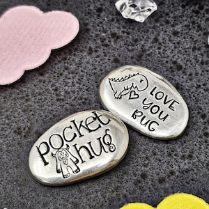 Pocket Hug, Custom Stone, Pocket Pebbles, Back To School Love Token, Hand Stamped Worry Stone, Pewter Pocket Pebble, Strength Stone