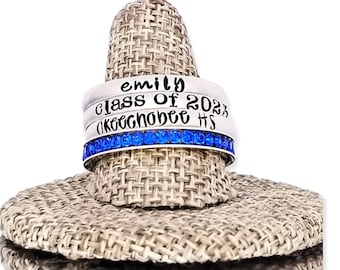 Personalized Stainless Steel Graduation Ring: Stacking Birthstone Ring