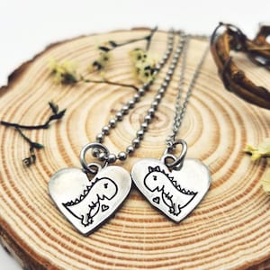 Dino Necklace Set, Two Necklace Set, His Hers Necklace, Dinosaur Lover Necklace, BFF Necklace Set, Anniversary Gift, Friendversary Gift
