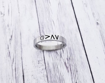 God is Greater, Scripture Ring, Christian Jewelry, Psalm Ring, Scripture Jewelry, Inspirational Ring, Personalize Jewelry, Hand Stamped Ring