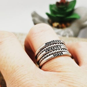 Tiny Stacking Ring, Custom 2mm Rings, Personalize Jewelry, Hand Stamped Name Ring, Silver Personalize Ring, Stackable Name Rings, Mom Ring