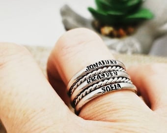 Tiny Stacking Ring, Custom 2mm Rings, Personalize Jewelry, Hand Stamped Name Ring, Silver Personalize Ring, Stackable Name Rings, Mom Ring