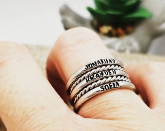 Hand Stamped Stainless Steel Stacking Ring: Personalized Name Ring