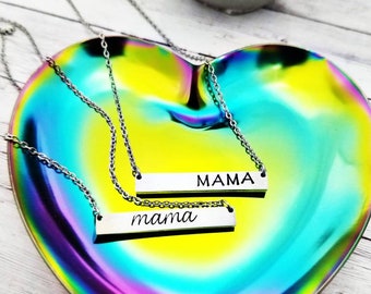 Mama bar Necklace, custom hand stamped Necklace, Personalized Necklace, Silver Bar Necklace, Rose Gold Bar Necklace, Silver Name Necklace
