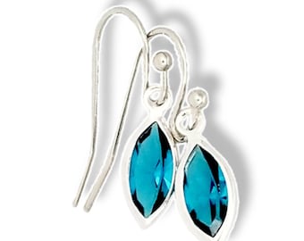 Blue Zircon Swarovski Marquis Earrings, Sterling Silver, December Birthstone