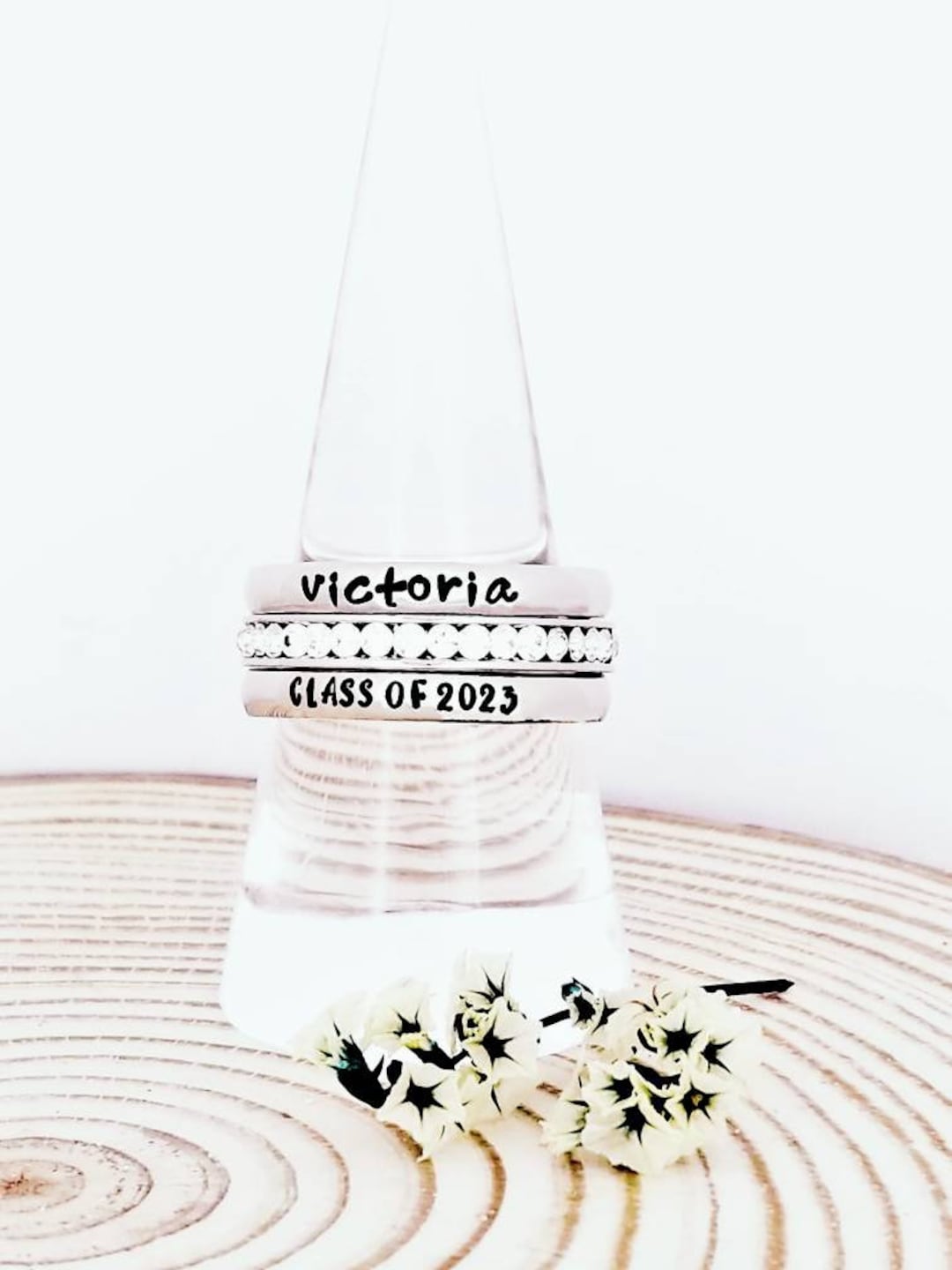 Personalized Stainless Steel Class Ring: Stacking Birthstone Graduation ...