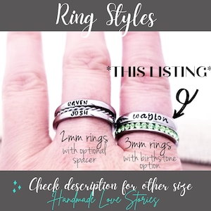 Personalized Stacking Birthstone Ring, Personalize Jewelry, Hand Stamped Name Ring, Silver Personalize Ring, Stackable Name Rings, Wife Gift image 9