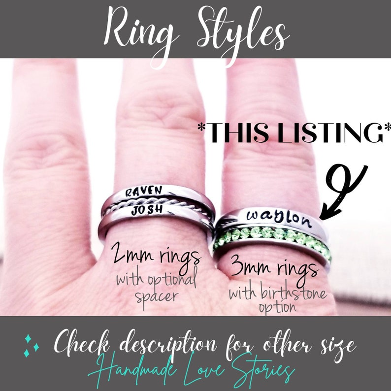 Personalized Stacking Birthstone Ring, Personalize Jewelry, Hand Stamped Name Ring, Silver Personalize Ring, Stackable Name Rings, Wife Gift image 9