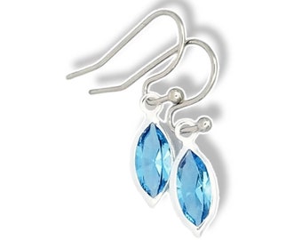 Aquamarine Swarovski Crystal Earrings: Sterling Silver March Birthstone