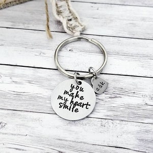 You Make My Heart Smile, Husband Gift, Boyfriend Gift, Keychain Gift, Handstamped Men&#39;s Gift, Custom Gift, Custom Keychain, Anniversary Gift