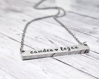 Aangepaste handgestempelde ketting met naamstaaf: roestvrijstalen gepersonaliseerde sieraden