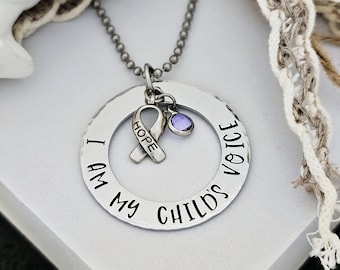 I am my child&#39;s voice, Rett Syndrome Awareness Necklace, Hope Ribbon Necklace, Rett Syndrome